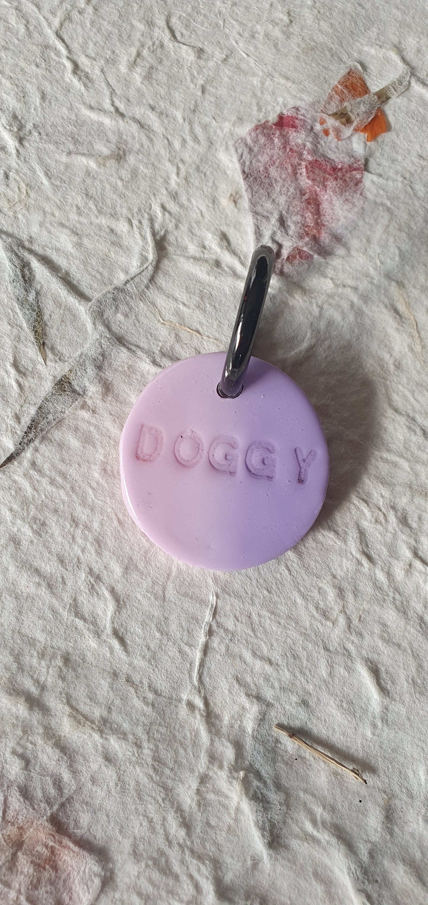 Médaille rose et violet pour chien