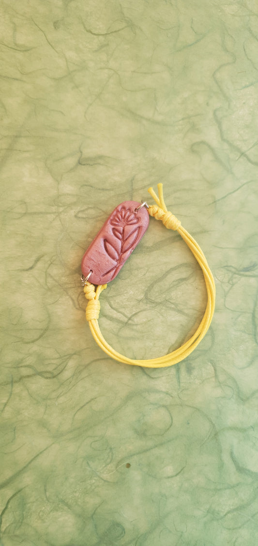 Bracelet fleur rose poudré  et jaune