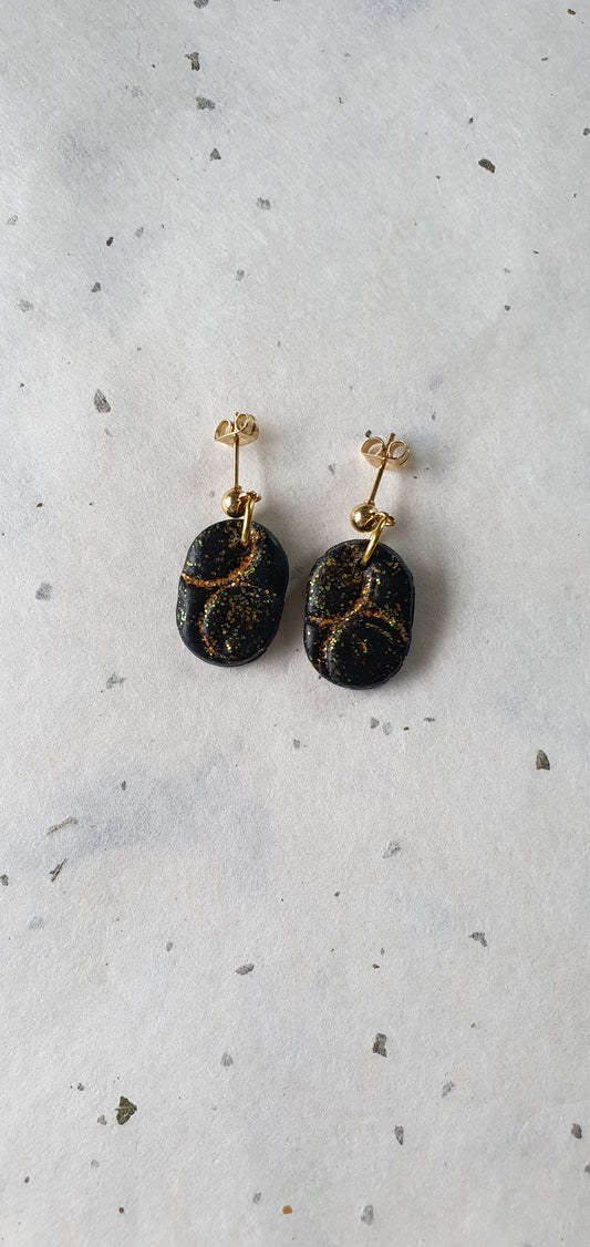 Boucles d’oreilles ovales grande noir paillettes