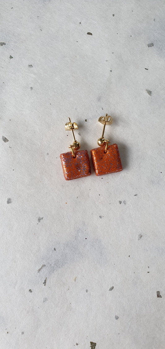 Boucles d'oreilles carrées orange paillettes